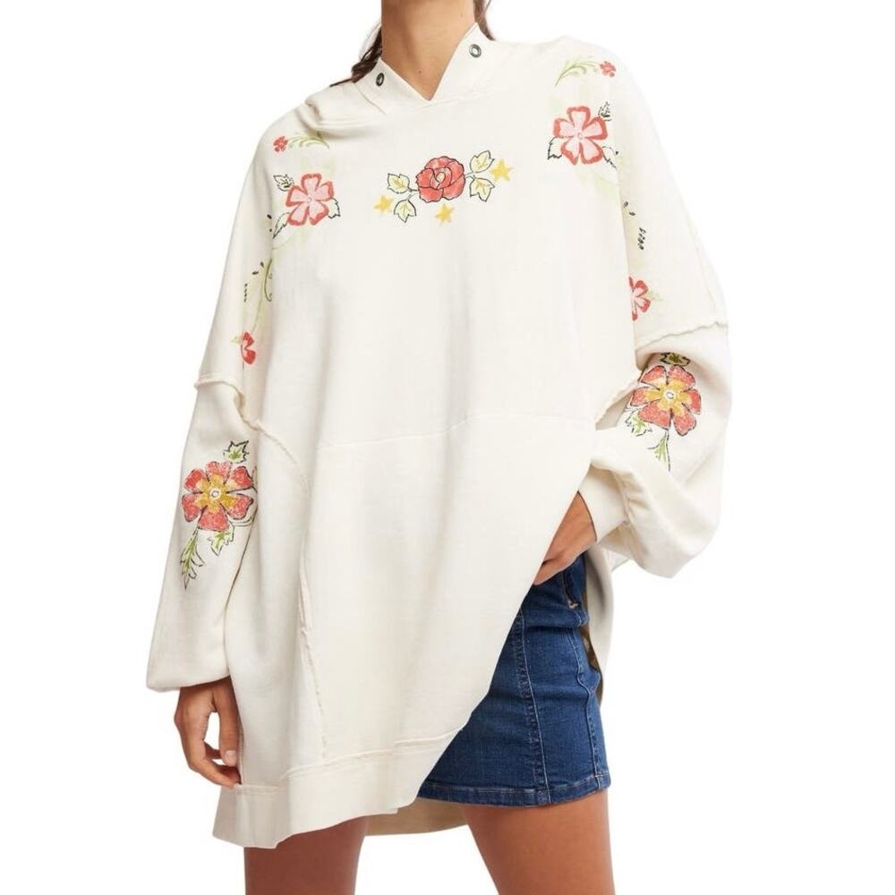 FREE PEOPLE We The Free Graphic Hoodie Ivory Combo Size L New w/ Tag MSRP $148